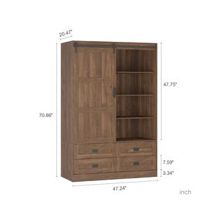 Armadio Alto per Camera da Letto con Asta Appendiabiti, Ante Scorrevoli, Cassetti e Ripiani Aperti per Conservazione Vestiti - Product Image 4