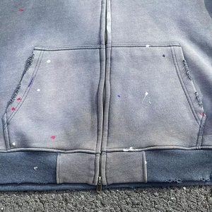Nouveau design – Sweat à capuche vintage en coton épais délavé pour homme, coupe oversize, imprimé personnalisé, fermeture éclair, effet vieilli - Product Image 3