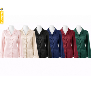 ชุดนอนผ้าซาตินพิมพ์ลายสำหรับผู้หญิง แบบขายส่ง OEM พร้อมปักโลโก้ตามสั่ง เนื้อผ้าคอตตอนนุ่ม 2 ชิ้น ชุดนอนฤดูใบไม้ผลิ ปักด้วยเครื่องจักร - Product Image 4