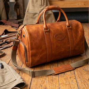 Bolsa de Viaje de Cuero Genuino para Hombre, Bolsa de Gimnasio con Cierre de Cremallera, Asa Suave, Compartimento Interior, 30-40L, Estilo Casual - Product Image 2