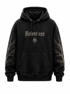 Sudadera con Capucha AcidWash Relentless Wolf Pack para Hombre, Negra, de Algodón French Terry, Estampada, Informal, de Invierno, con Bolsillo Delantero - Product Image 3
