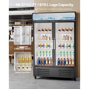 Réfrigérateur commercial vertical pour boissons de 36,27 pi³ avec 8 portes vitrées réglables, vitrine réfrigérée à 2 portes pour vins et boissons - Product Image 2