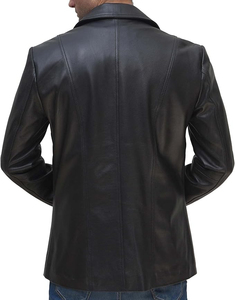 Men Brown Leather <b>Blazer</b> Single Breasted Notched Collar Regular Fit Full Length Sleeve British Style Jacket - Product Image 3