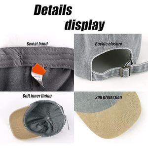 หมวกเบสบอล 5 ชิ้นส่วน สีเทา-น้ำตาล ผ้าฝ้ายฟอกสี โทนสีตัดกัน ทรงไม่แข็ง ปรับขนาดได้ ระบายอากาศ กันน้ำ สไตล์ลำลอง - Product Image 4