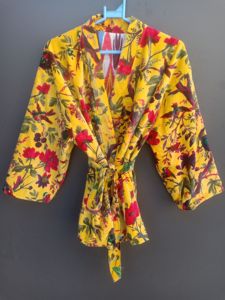 Yellow Floral Print Robe Long Sleeve <b>Belted</b> Kimono Casual Sleepwear Full Length Yellow <b>Red</b> Pattern Summer Wear - Product Image 1
