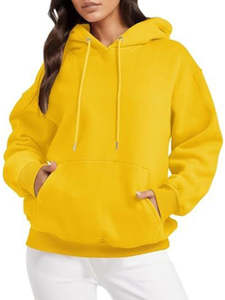 Sweat-shirt à capuche jaune personnalisé pour femme, en molleton de coton, coupe oversize, pull uni, coupe ample, haut décontracté à capuche pour femme, streetwear - Product Image 2