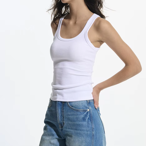 Camiseta sin Mangas Blanca para Mujer, Cuello en V, Corte Regular, Informal, de Algodón Tejido, Secado Rápido, Personalizada con Estampado, para Todas las Temporadas - Product Image 4
