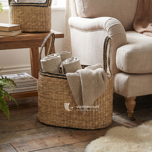 <b>Seagrass</b> <b>Storage</b> <b>Basket</b> Natural Woven Carry <b>Basket</b> Green Trim Utility Organizer for Kids Room and Home Decor - Product Image 3