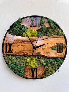 Handmade Wooden <b>Wall</b> <b>Clock</b> with Moss Rustic Home Decor Luxury Wood & Moss <b>Designer</b> <b>Wall</b> <b>Clock</b> - Product Image 6