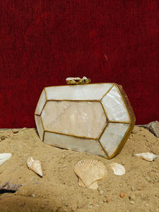 Luxury Mother of Pearl Hexagon Clutch with <b>Gold</b> Frame and Crystal Knob Elegant Handmade <b>Evening</b> <b>Bag</b> for Weddings Parties - Product Image 3