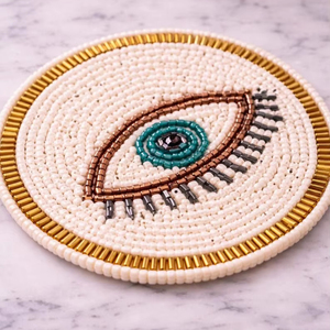 Handmade Glass <b>Beads</b> Square <b>Coasters</b>-Classic Design Polyester Backing (4x4 Inch) MS HANDICRAFT Portable Customized Church - Product Image 1