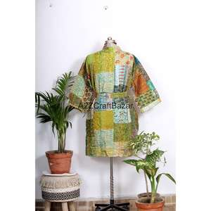 Kimono léger en coton pour femme, imprimé floral, style Kantha, luxueux, respirant, patchwork, pour l'hiver - Product Image 6