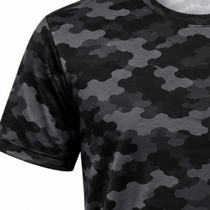 Custom <b>Black</b> Camo T <b>Shirt</b> <b>Men</b> Short Sleeve Crew Neck Camouflage Printed Sports Training Gym Workout Performance Athletic Wear - Product Image 3
