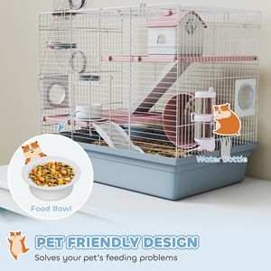Gabbia per Criceti a 3 Livelli con Ruota per Esercizio, Ciotola per Cibo, Bottiglia d'Acqua, Tunnel, Rampe - Per Razze Medie e Grandi - Design Moderno - Per Animali Domestici - Product Image 5