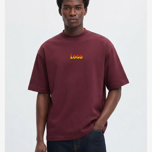 T-shirt Homme Oversize Bordeaux de Haute Qualité avec Imprimé Logo Flamme, Manches Courtes, Col Rond, Décontracté, en Coton Jersey, Style Streetwear - Product Image 4