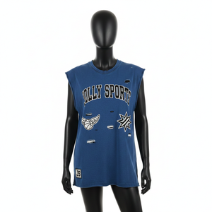 Camiseta sin mangas de algodón para mujer, estilo muscle tank, con estampado gráfico desgastado, parche con logo personalizado, estilo streetwear. - Product Image 6