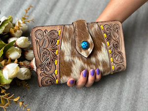 2024 fabricants à la mode haut de gamme concepteur en cuir taillé à la main à deux volets femmes grand portefeuille luxe carte porte-monnaie pochette - Product Image 2