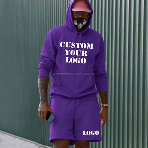 Ensemble sweatshirts à capuche surdimensionnés à manches longues couleur unie et multicolore pour hommes, ensemble de shorts, sports de fitness décontractés pour l'extérieur - Product Image 4