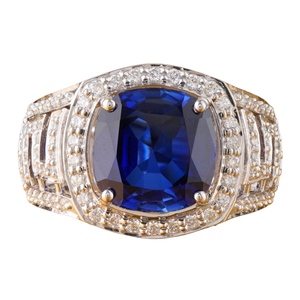 Mens Sapphire Blue <b>CZ</b> <b>Ring</b> 14K Gold VVS-VS DEF Statement Band Prong-Set Gemstone Cut Fine Jewelry for Graduation - Product Image 1