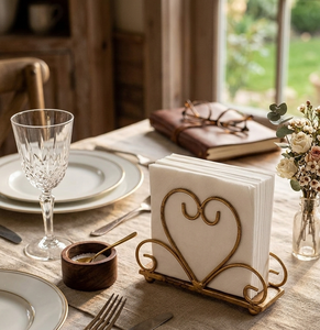 Luxury Gold Metal Heart Napkin Holder Vintage Wrought <b>Tissue</b> Dispenser for Restaurant <b>Wedding</b> Party Table Decoration Paper Napki - Product Image 1