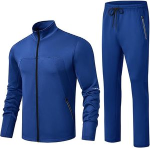 Conjunto Deportivo Azul para Hombre, Chaqueta con Cremallera de Manga Larga y Pantalones con Cordón, Corte Regular, Secado Rápido, Ropa Deportiva para Otoño - Product Image 1