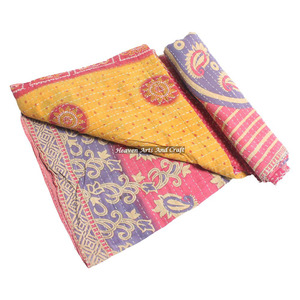Latest Design Vibrant Color <b>Indian</b> Kantha Quilt <b>Indian</b> Reversible Hand Stitched Heavy <b>Throw</b> Old Sari Blanket Patch Work Heavy - Product Image 1