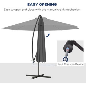 Ombrellone da Patio a Braccio Laterale Inclinabile Grigio da 3 Metri con Protezione UV, Impermeabile, in Poliestere, Base a Croce (Peso Non Incluso) - 3M - Product Image 4