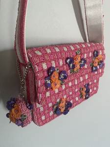 Beaded Fold <b>Over</b> Clutch With Embroidered Floral Patterns Single Strap Bohemian Style Women's <b>Handbag</b> - Product Image 2