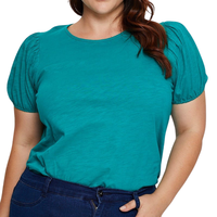 Haut décontracté pour femme grande taille, col rond, manches courtes, en Spandex/Polyester, couleur personnalisée, imprimé délavé, coupe classique, bleu sarcelle, ODM