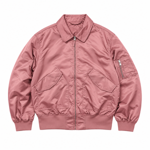 Chaqueta bomber rosa para hombre, con cuello vuelto, cierre de cremallera, a prueba de viento, estilo aviador, informal, para otoño. - Product Image 1