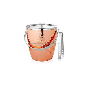 Stainless Steel Sheet <b>Ice</b> <b>Bucket</b> <b>With</b> <b>Lid</b> Copper Plating Finishing Round Shape Hammered Design <b>With</b> Handle For Barware Use - Product Image 6