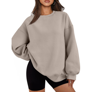 Sudadera de Cuello Redondo Extra Grande para Mujer, de Alta Calidad, Color Sólido, Hombros Caídos, Manga Larga, Tejido de Algodón, para Otoño 2026 - Product Image 6