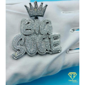 Collar Personalizado con Colgante de Corona 'BIG SUGE' con Diamantes de Moissanita, Estilo Hip Hop, Cadena de Lujo con Brillo Intenso - Product Image 3