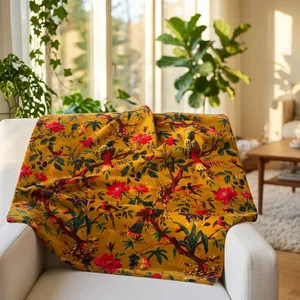 Cortinas de Tela con Estampado Floral de Aves en Amarillo Mostaza, 100% Algodón con Revestimiento de PVC, para Tapicería, Cojines y Decoración del Hogar - Product Image 5