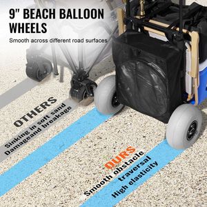 Carrello da Spiaggia Pieghevole con Ruote Grandi 20.1 x 14.6 Pollici, Ruote a Palloncino da 9 Pollici, Capacità di Carico 165 Libbre, Carrello da Campeggio - Product Image 4