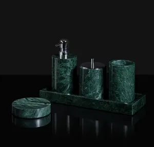 Elegante Juego de Accesorios de Baño de Mármol Verde Ecológico, Duradero e Impermeable, Dispensador de Jabón, Portacepillos de Dientes, Accesorios de Baño de Lujo - Product Image 2