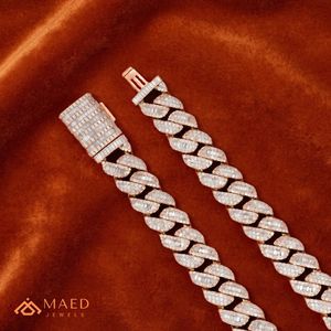 Collier chaîne cubaine de luxe en moissanite, ton or rose, avec pierres rondes et baguette, style hip-hop, cadeau de mariage pour femmes et hommes - Product Image 2