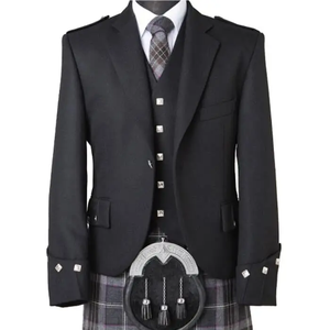 Veste Kilt en Laine Noire pour Homme avec Gilet à 5 Boutons, Style Argyle, pour Mariage Écossais - Product Image 1