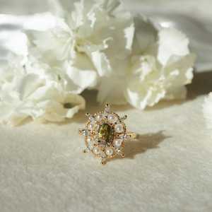 Peridot Green Zircon <b>Ring</b> With Small Pearls <b>Adjustable</b> 925 Sterling <b>Silver</b> 14K Gold Plated Elegant Gift For Her - Product Image 3