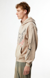 Sweat-shirt à capuche imprimé vintage pour homme, coupe oversize, en tissu écologique imperméable polyester/coton, épaules tombantes - Product Image 4