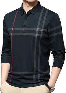 Camisa Polo a Cuadros de Manga Larga para Hombre, Corte Regular Informal, Tejido de Tela, Cuello Clásico, Diseño Personalizado, Camisa Polo Premium - Product Image 2