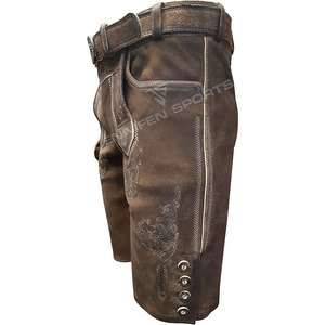 Lederhosen d'Oktoberfest pour hommes, style allemand, en cuir de vachette véritable et daim, style autrichien bavarois, taille mi-haute, grande taille - Product Image 3