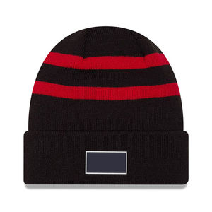 Custom Knit <b>Beanie</b> <b>Hat</b> Black Red Striped Unisex Winter Cap for Adults Casual Wear 56-58CM Acrylic Material - Product Image 1