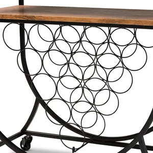 Premium Handmade Metal Home Bar Serving Cart with Gold Finish Bottle Holder Glass <b>Rack</b> Spacious Shelves Heavy Duty Wheels and - Product Image 4