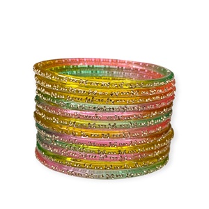Trendy Colorful Gold Plated Wedding Kashmiri Raindrop <b>Glass</b> <b>Bangles</b> Set with Glossy Finish Sparkle Texture Wholesale Price - Product Image 2
