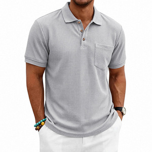 Chemise à manches courtes bleu marine pour homme avec poche, en coton tricoté, décontractée, respirante, coupe classique, 220g, séchage rapide - Product Image 4