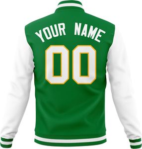 Green <b>White</b> Varsity <b>Jacket</b> <b>Men</b> Preppy Style Letter T 00 Heat Transfer Printed Polyester Autumn Regular Fit Turn Down Collar - Product Image 2