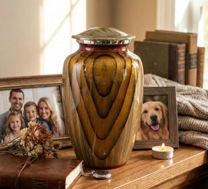 Wooden Covered Urn Vessel Decorative Tabletop Home Interior Display - Product Image 6