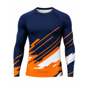 Rashguard unisexe à manches longues, imprimé abstrait bleu marine, orange et blanc, séchage rapide, anti-UV UPF50+, écologique, respirant, polyester 180g - Product Image 2