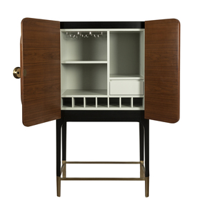 Midcentury Modern Wood Living Room Bar <b>Cabinet</b> with Brass Accents Slab Doors Eco-Friendly & Recyclable 1 Year Warranty - Product Image 3